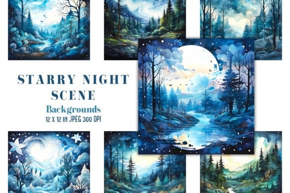 12 Starry Night Watercolor Backgrounds for Creative Projects