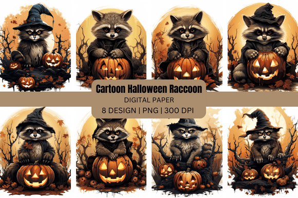 Cartoon Halloween Raccoon Backgrounds for Spooky Season Projects