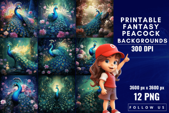 Enchanting Printable Fantasy Peacock Backgrounds