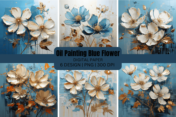Oil Painting Blue Flower Backgrounds for Creative Projects