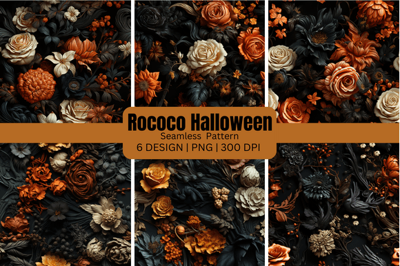 Rococo Halloween Seamless Backgrounds: Elegant Spooky Design Assets