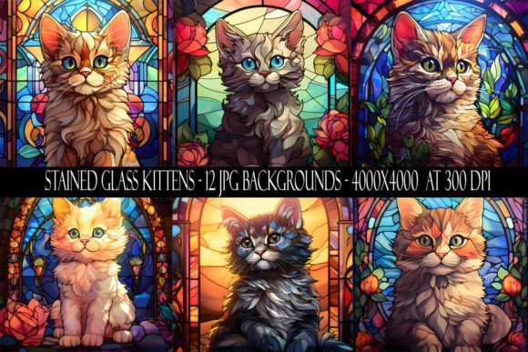 Stained Glass Kitten Backgrounds: Artistic Design Assets