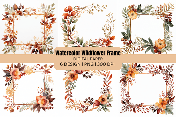 Watercolor Wildflower Frame Backgrounds for Creative Projects